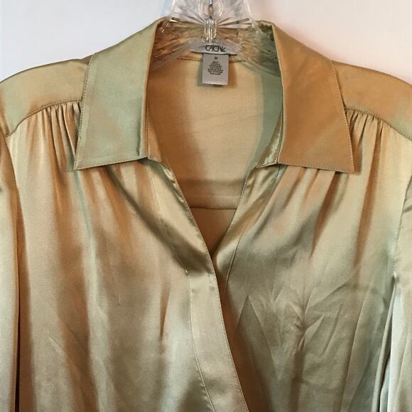 Cache Blouse Medium Womens Silk Satin Long Sleeve Gold Wrap Dressy Soft Sheen M - Picture 4 of 8